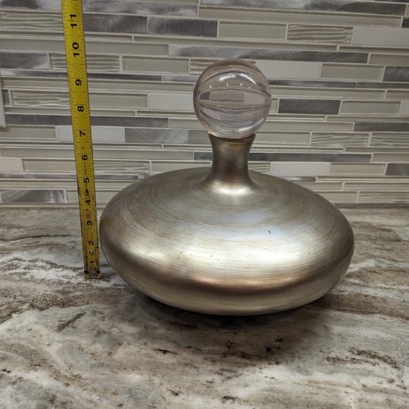 Carolyn Kinder Mid Century Brushed Aluminum vase with clear Ball 10"x 11" - Picture 11 of 14